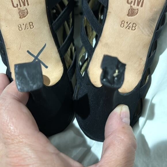 Claudio Merazzi 38.5 black platform rhinestone starburst shoe vintage euc box - Picture 12 of 15